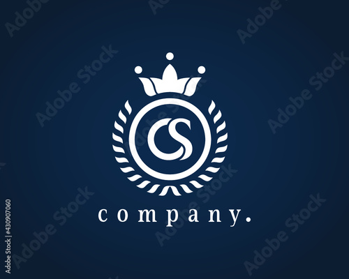 Letter CS, SC laurel wreath monogram template. Beautiful crown logo for Royalty, business card, Boutique, Hotel, Heraldic, Cafe, Restaurant, Web design, Jewelry. Elegant vector emblem illustration.