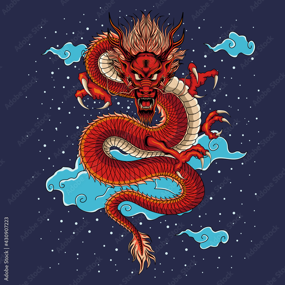 Dragon Chinese With Cloud Illustration Vector Dragon Chinese With Cloud Illustration Vector