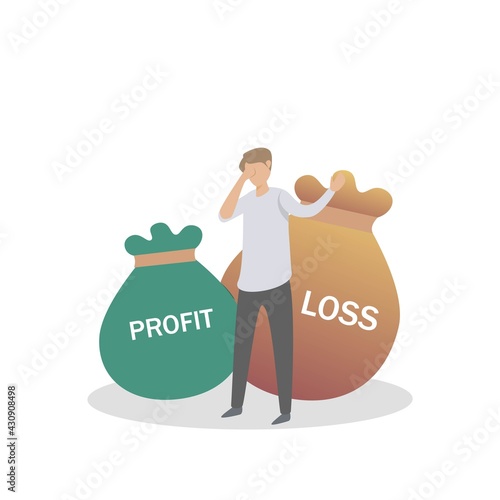 Lose money investment in financial crisis, profit and loss in business or deflation and inflation concept,Businessmen stand worry about debt problems in business,vector illustration.