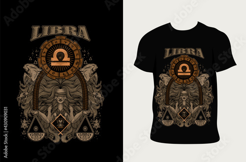 illustration Libra zodiac symbol with t shirt design