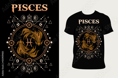 illustration Pisces zodiac symbol with t shirt design