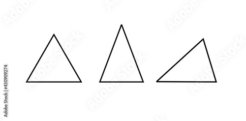 Types of triangles based on the length of the side, set of math triangle shape, line art illustration, black and white color - Vector