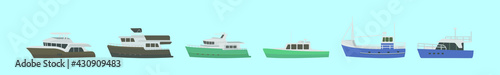 set of trawler cartoon icon design template with various models. vector illustration isolated on blue background