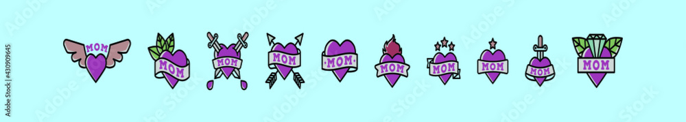 Obraz premium Set of tattoo mom cartoon icon design template with various models. vector illustration isolated on blue background