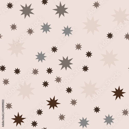 Star pattern. Seamless repeating beige background with different flashes in the sky  circus for baby  kid  child. For textiles  fabrics and printing. Packaging design  wrapping paper. Vector