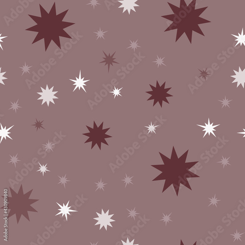 Star pattern. Seamless repeating brown background with different flashes in the sky  circus for baby  kid  child. For textiles  fabrics and printing. Packaging design  wrapping paper. Vector