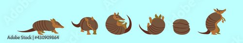 set of armadillo cartoon icon design template with various models. vector illustration isolated on blue background