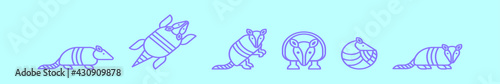 set of armadillo cartoon icon design template with various models. vector illustration isolated on blue background