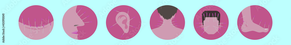 set of medicine acupuncture cartoon icon design template with various models. vector illustration isolated on blue background set of medicine acupuncture cartoon icon design template with various models. vector illustration isolated on blue background