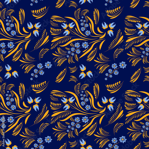 Folk floral pattern. Flowers abstract surface design. Seamless pattern