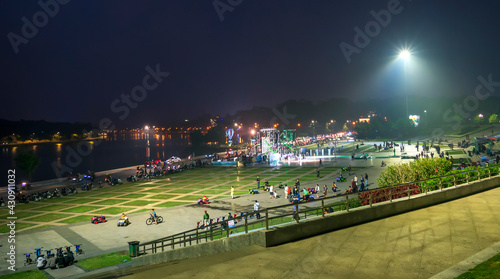 Night view at Lam Vien Square attracts tourists for weekend entertainment, exciting destination for travel in Da Lat, Vietnam