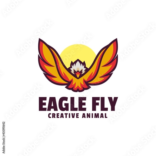Vector Logo Illustration Eagle Fly Simple Mascot Style.