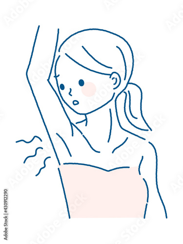 脇の匂いを機にする女性のイラスト