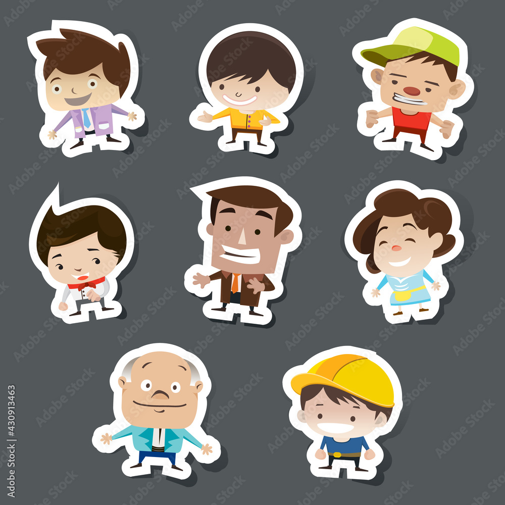 Set of family and friends cartoon stickers on the board, Vector illustrator cartoon label Set of family and friends cartoon stickers on the board, Vector illustrator cartoon label