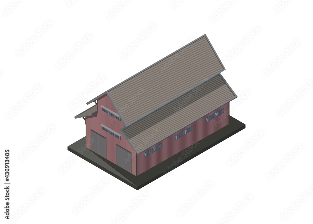 Wooden warehouse building in isometric view Wooden warehouse building in isometric view