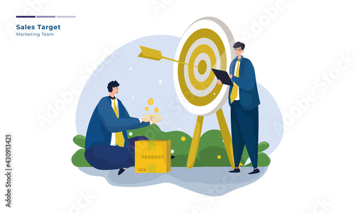 Vector illustration about marketing team with sales target concept