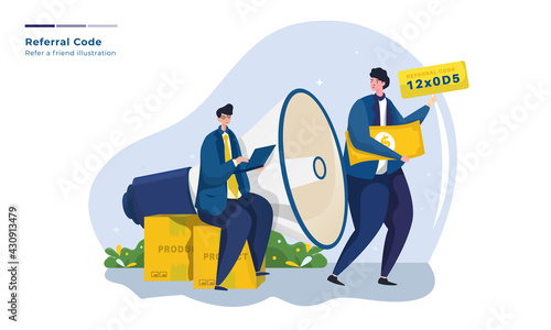 Vector illustration of refer a friend with referral code concept