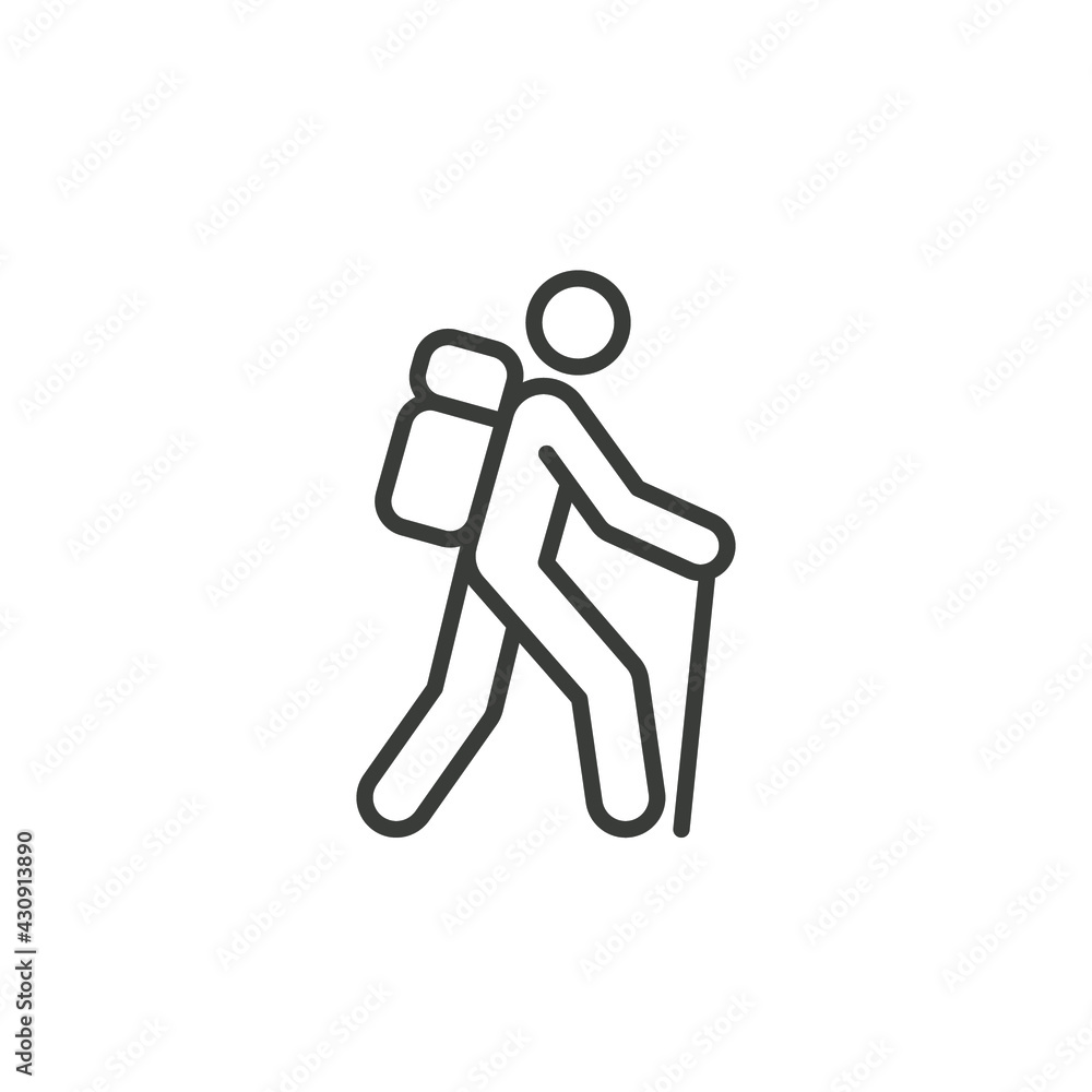 Hiking line icon. Simple outline style. Activity, nature, trekking, walk, adventure concept design element. Vector illustration isolated on white background. EPS 10. Hiking line icon. Simple outline style. Activity, nature, trekking, walk, adventure concept design element. Vector illustration isolated on white background. EPS 10.