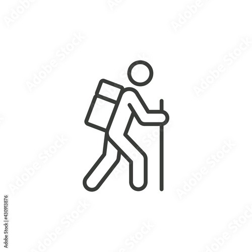 Hiking line icon. Simple outline style. Activity, nature, trekking, walk, adventure concept design element. Vector illustration isolated on white background. EPS 10.
