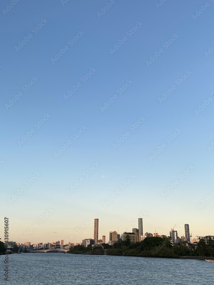 city skyline at sunset