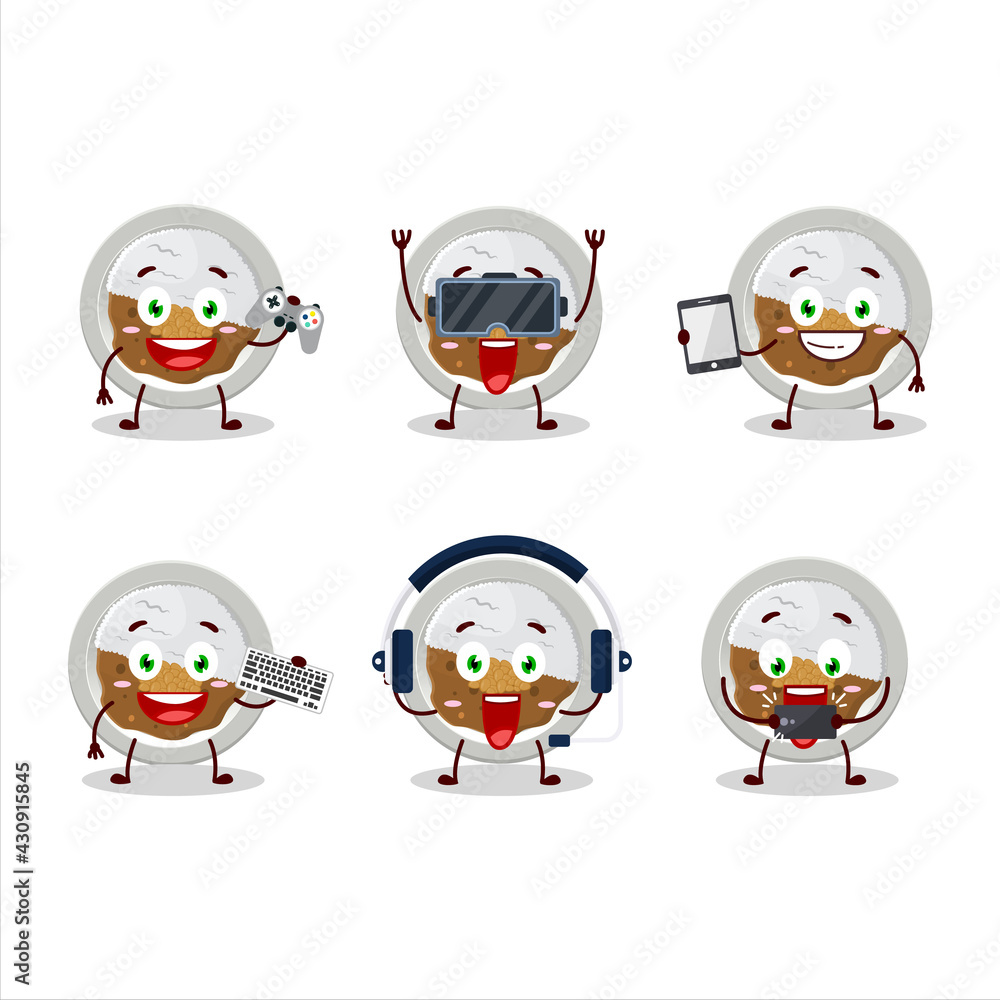 Coco ichibanya curry cartoon character are playing games with various cute emoticons