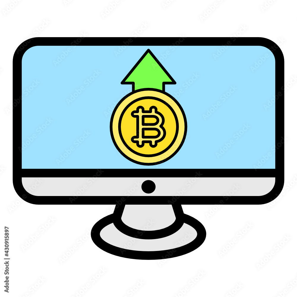 bitcoin on a computer icon vector bitcoin on a computer icon vector