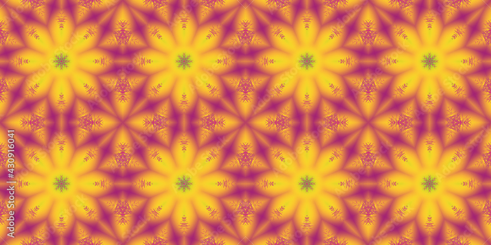 Festive background, abstract pattern, mosaic illustration with kaleidoscope effect, circles, flowers, snowflakes.