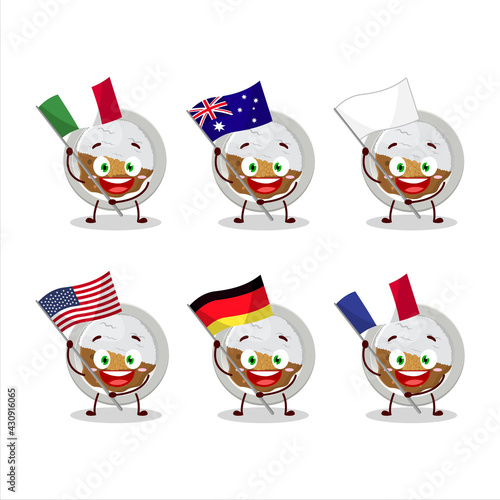 Coco ichibanya curry cartoon character bring the flags of various countries