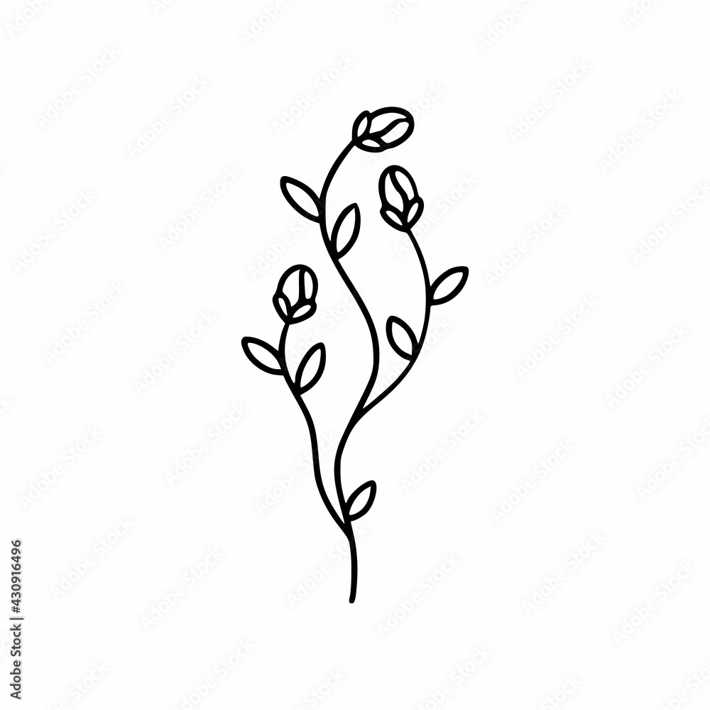 Rosebud on twining branch. Doodle style rose. Rosebud on twining branch. Doodle style rose.