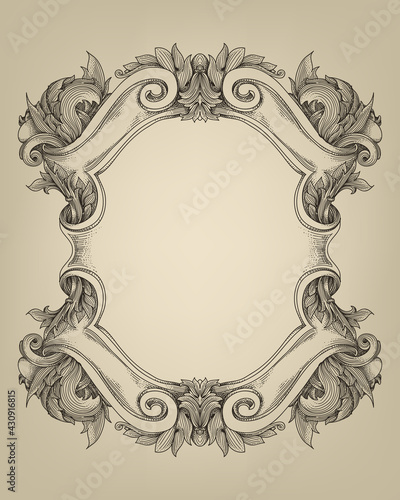 vintage baroque shield frame with flora ornament
