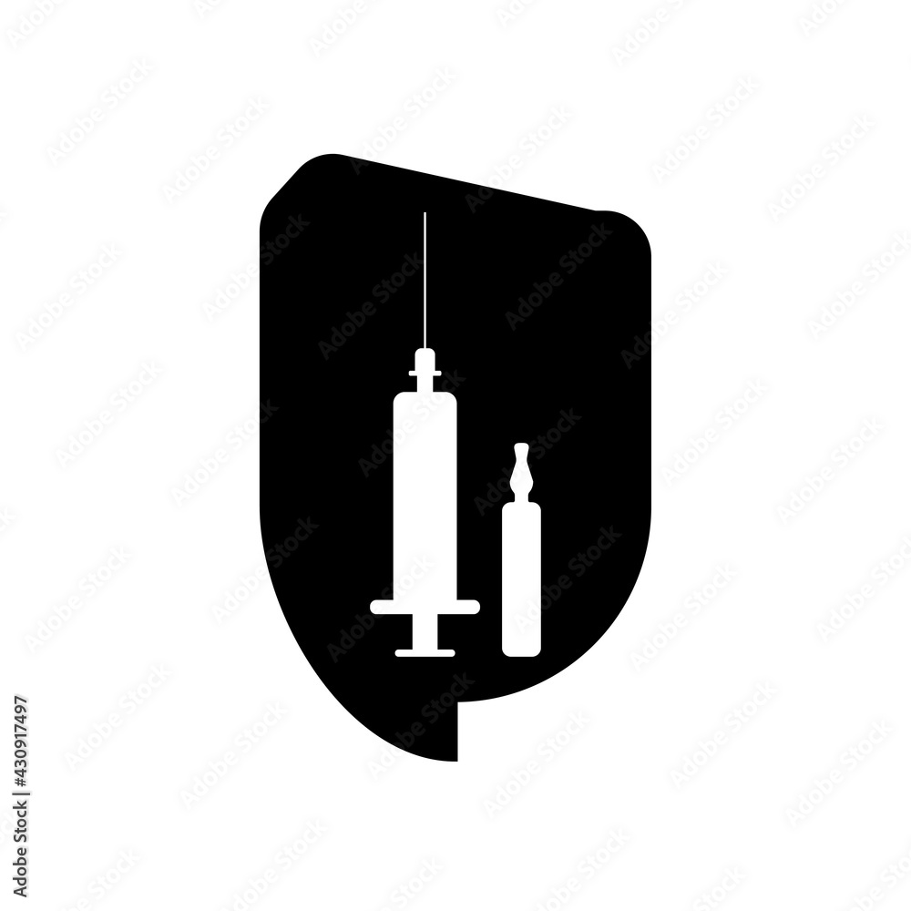 Injection and ampoule icon on black background. Vaccination medical sign eps ten Injection and ampoule icon on black background. Vaccination medical sign eps ten