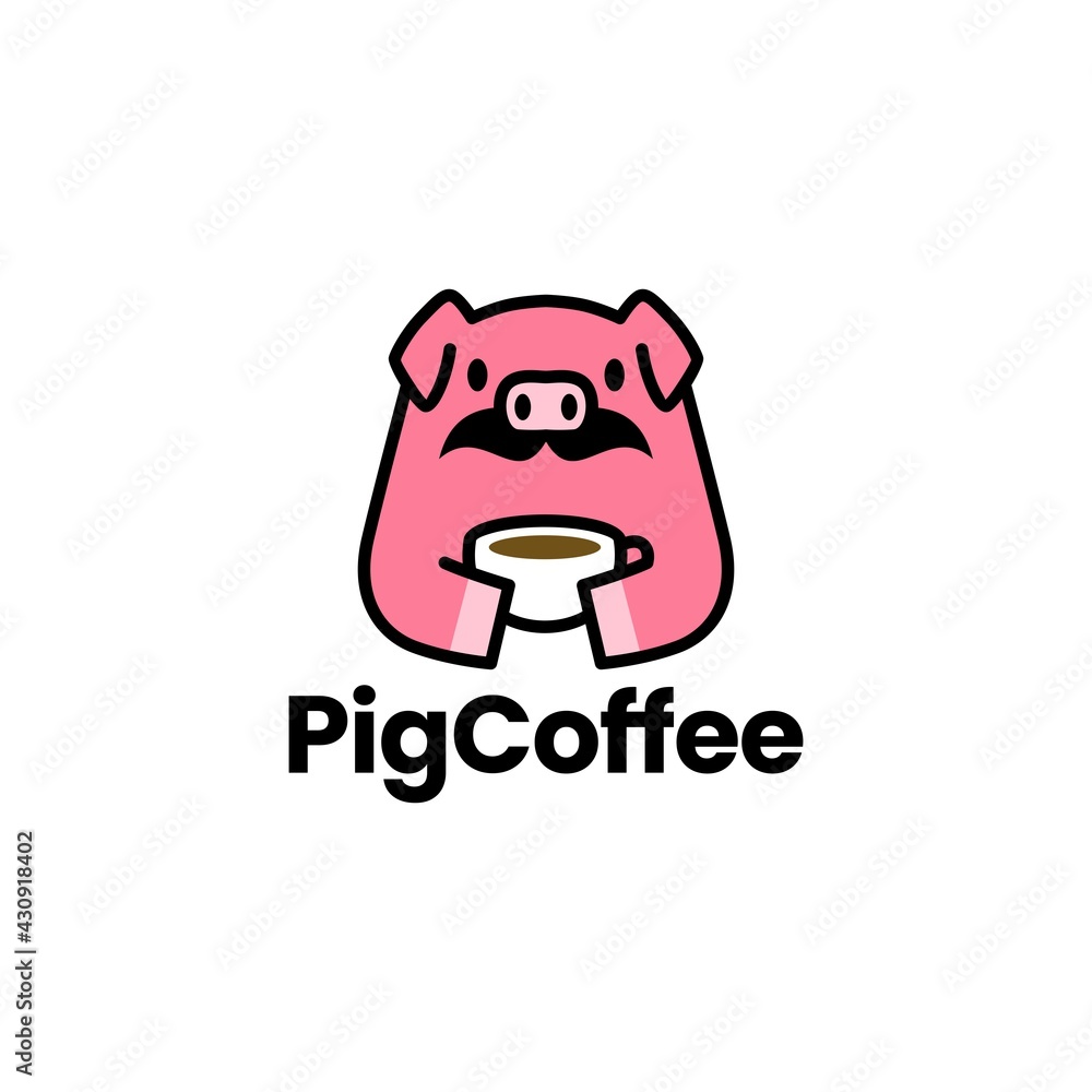 pig coffee cup moustache logo vector icon illustration pig coffee cup moustache logo vector icon illustration