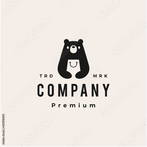bear shop hipster vintage logo vector icon illustration