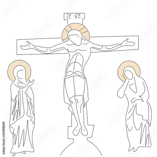 Crucifixion jesus christ line drawing vector illustration