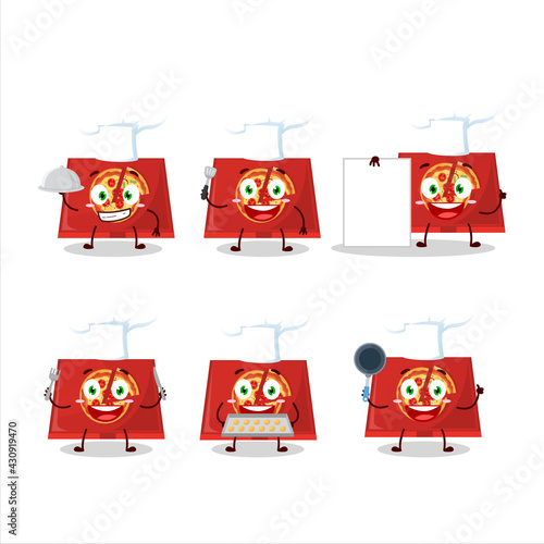Cartoon character of pizza box with various chef emoticons
