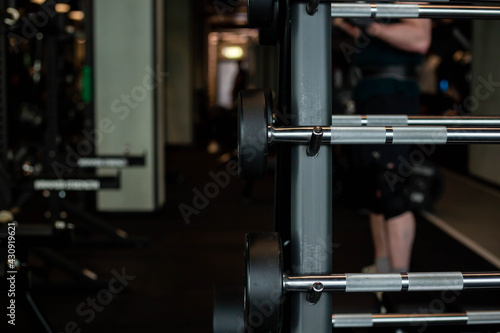 Dumbbells in the fitness club. Gym concept.
