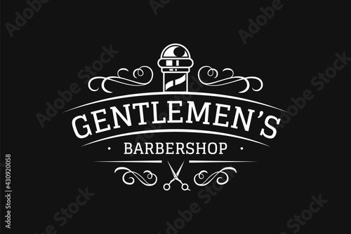Barbershop vintage logo template with flourish ornament