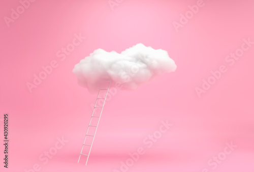 Stairway to sky, to clouds - 3d render illustration. Pink dreams, flying in fairy world. Steps in career ladder, way up to ideas. Find a solution - creative concept 