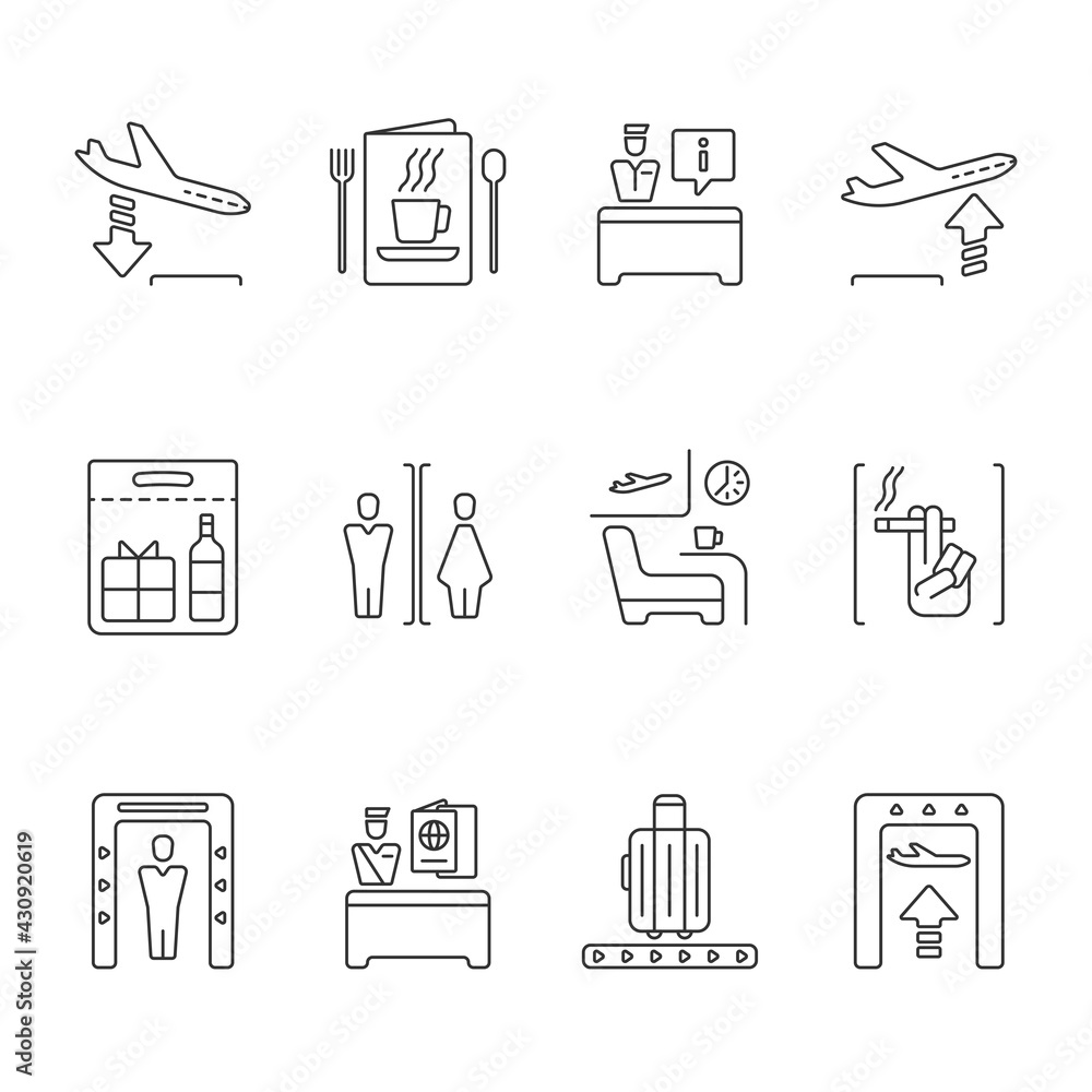 Fototapeta premium set of airport signage icons, vector, white background