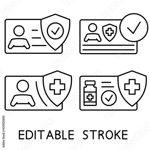 Vaccination certificate. Patient File information icon. Passport for travel in time pandemic. Medical record. Health card. Clinical record icon. Editable stroke. Vector