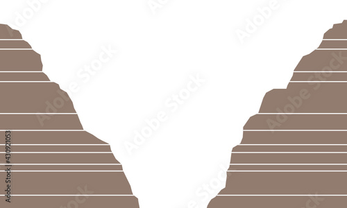 Cross sectional brown topographic valley. Parallel bedded rock. 