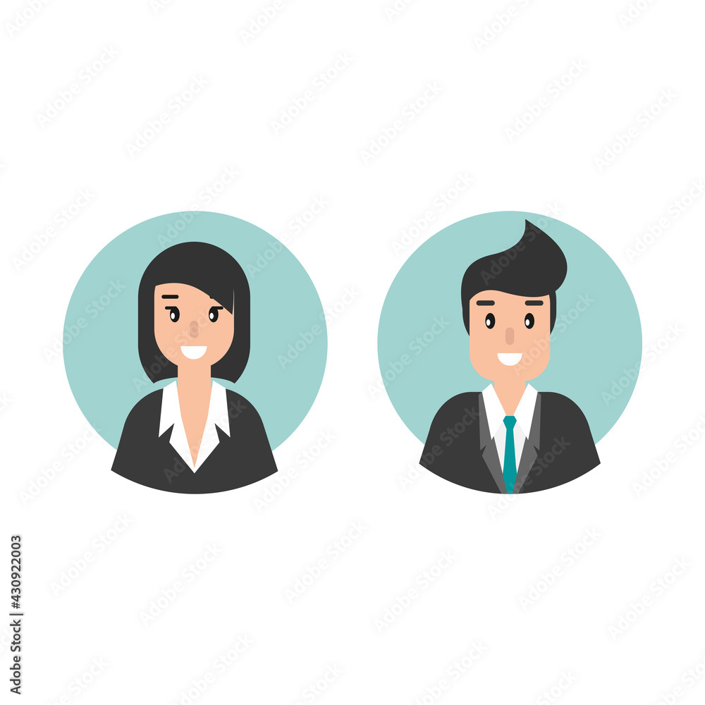 Businessman or attorney avatars in circle. flat vector illustration on blue background.
