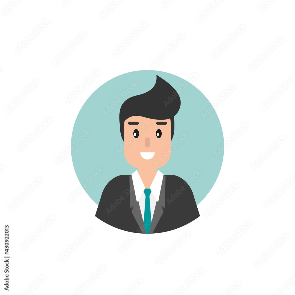 Man attorney avatar in blue circle. flat vector illustration on white background.