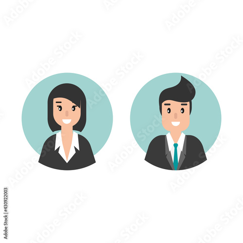 Businessman or attorney avatars in circle. flat vector illustration on blue background.