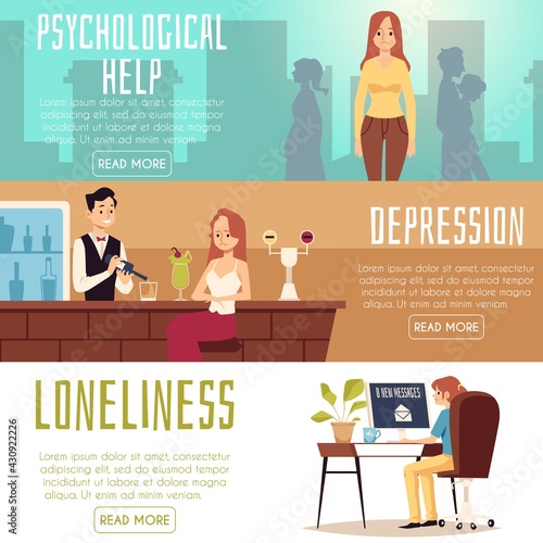 Set of banners for psychological help to women, flat vector illustration.