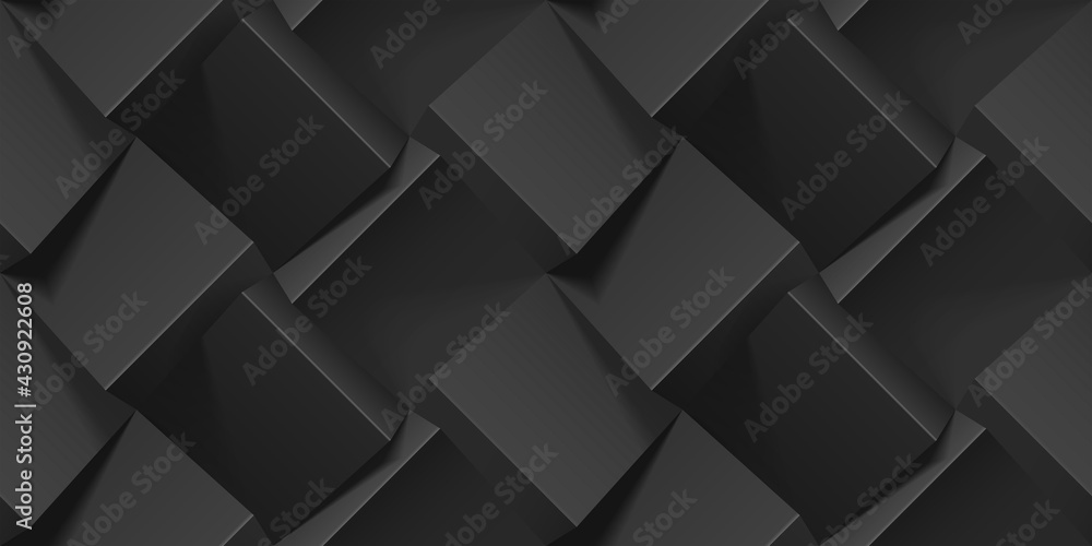 Dark abstract seamless geometric pattern. Realistic 3d cubes from black paper. template for wallpapers, textile, fabric, wrapping paper, backgrounds. Texture with volume extrude effect. Dark abstract seamless geometric pattern. Realistic 3d cubes from black paper. template for wallpapers, textile, fabric, wrapping paper, backgrounds. Texture with volume extrude effect.