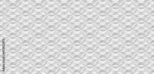 Light gray polygonal seamless paper pattern. Repeating geometric texture with extrusion effect. 3D illustration with origami effect for background, wallpaper, interior, wrapping paper.