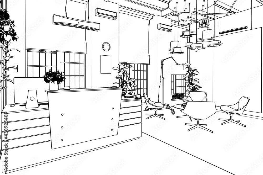 Contemporary Office Counter & Lounge Design (sketch) - 3d visualization