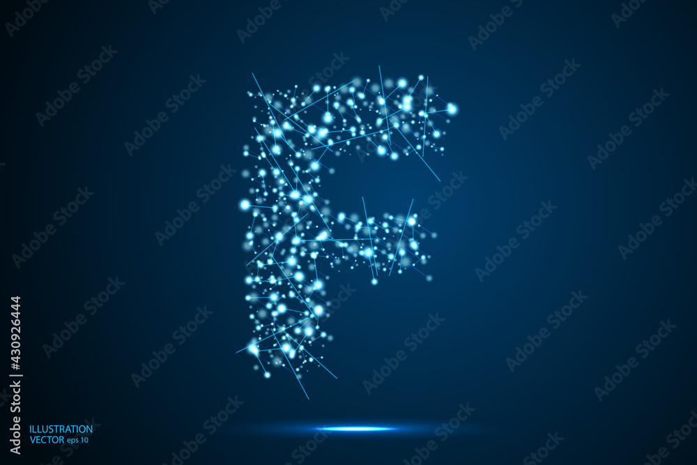 Abstract letters font is made up of triangles, lines, dots and connections. On a dark blue background, stars of the cosmic universe, meteorites, galaxies. Vector illustration eps 10. Abstract letters font is made up of triangles, lines, dots and connections. On a dark blue background, stars of the cosmic universe, meteorites, galaxies. Vector illustration eps 10.