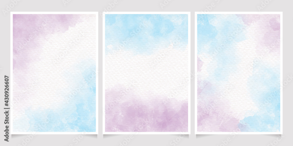 blue and violet unicorn watercolor wet wash splash invitation card background template collection